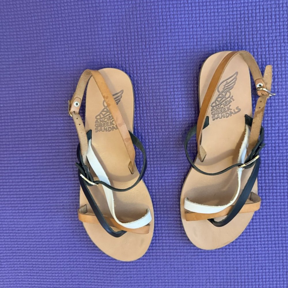 Ancient Greek Sandals in Black, White, and Tan